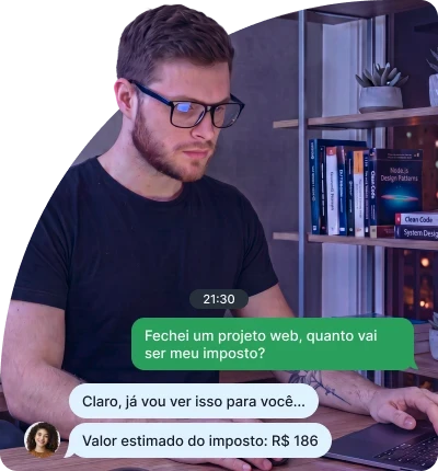 Conversa no WhatsApp com a Contabilizei estimando o imposto de um projeto