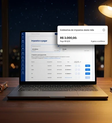 Painel de impostos a pagar na plataforma da Contabilizei