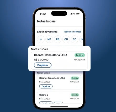 Tela de emissão de notas fiscais no app da Contabilizei